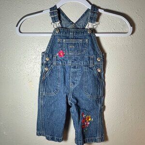 VTG Y2K Kids Carpenter Denim Overalls with Embroidered Flowers Sz 6/9m
